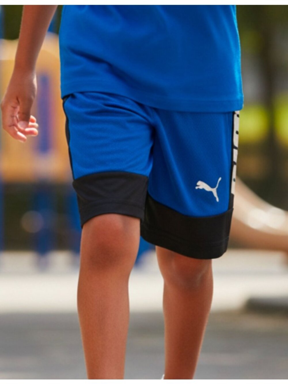 Puma Kids Blue & Black Athletic Shorts With Side Logo Comfortable Fit